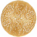 parte de cima de um pão de hambúrguer, com sementes de sésamo